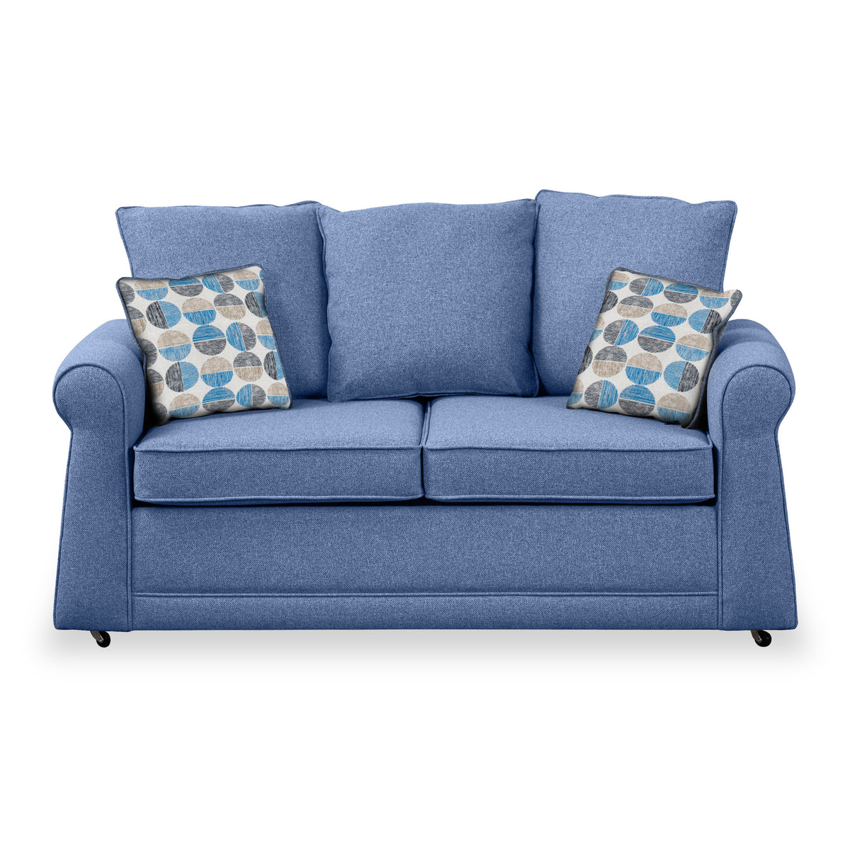 Broughton Denim Faux Linen 2 Seater Sofabed with Blue Scatter Cushions from Roseland Furniture