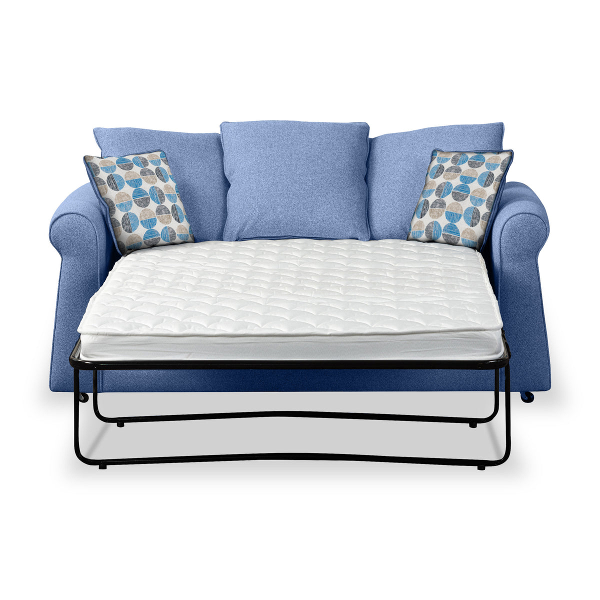 Broughton Denim Faux Linen 2 Seater Sofabed with Blue Scatter Cushions from Roseland Furniture