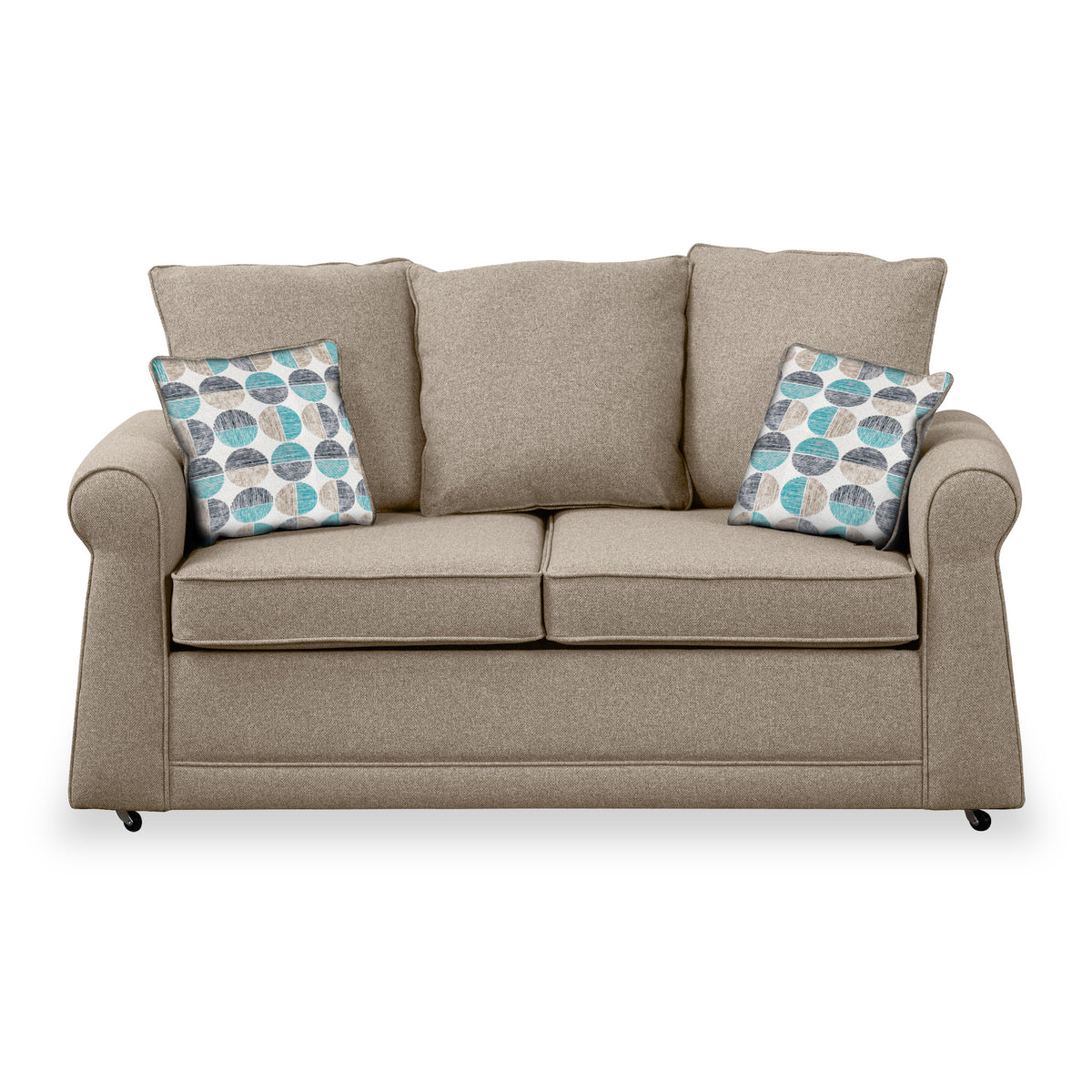 Broughton Oatmeal Faux Linen 2 Seater Sofabed with Duck Egg Scatter Cushions from Roseland Furniture