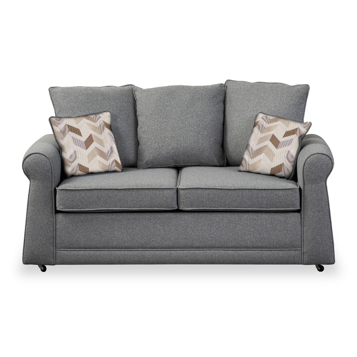 Broughton Silver Faux Linen 2 Seater Sofabed with Oatmeal Scatter Cushions from Roseland Furniture
