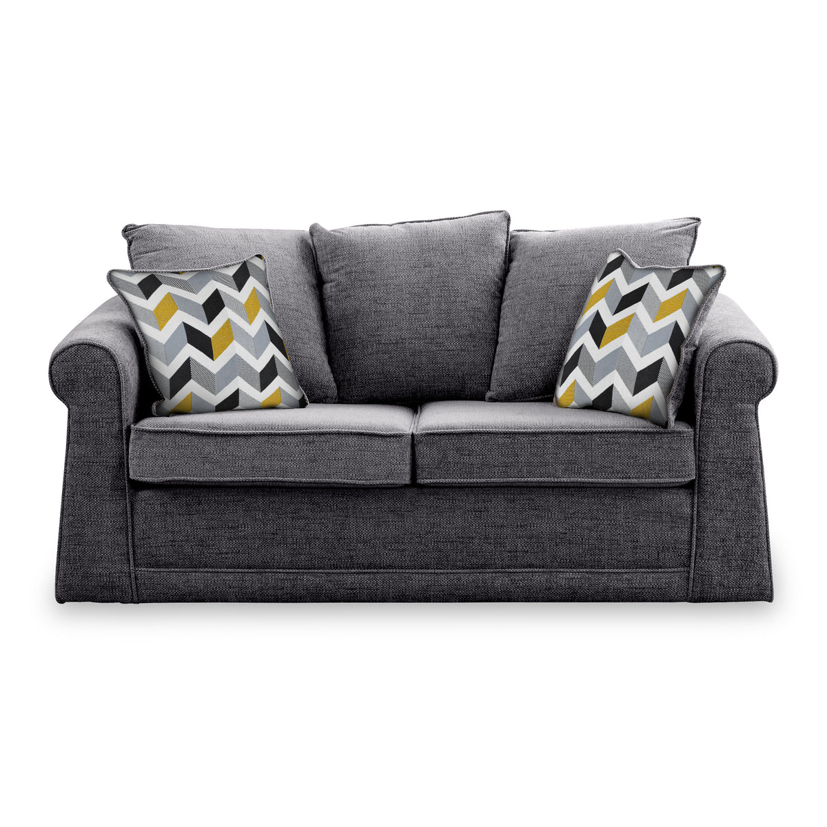 Branston Charcoal Soft Weave 2 Seater Sofabed with Mustard Scatter Cushions from Roseland Furniture