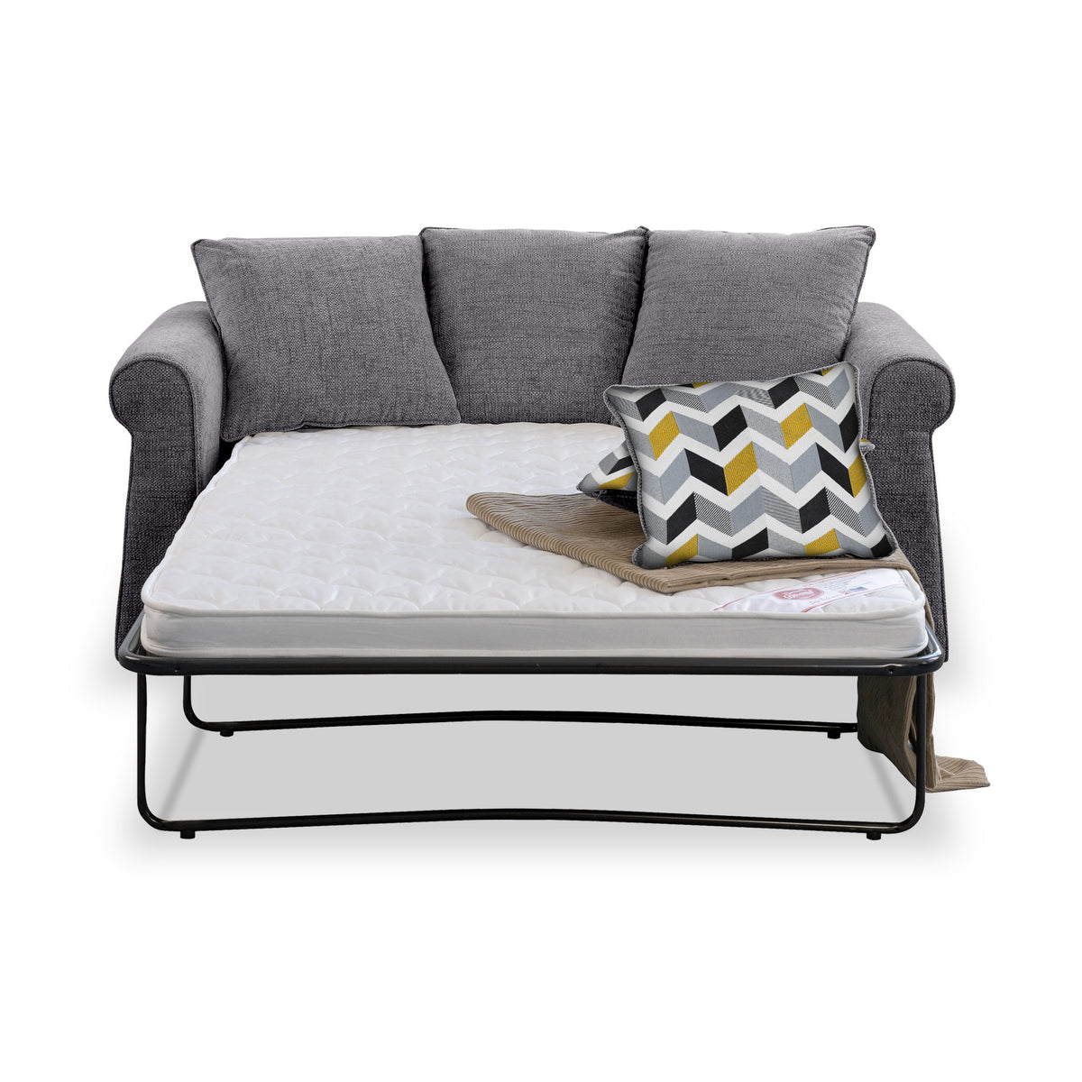 Branston Charcoal Soft Weave 2 Seater Sofabed with Mustard Scatter Cushions from Roseland Furniture