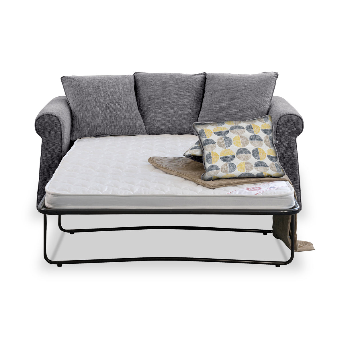 Branston Charcoal Soft Weave 2 Seater Sofabed with Beige Scatter Cushions from Roseland Furniture