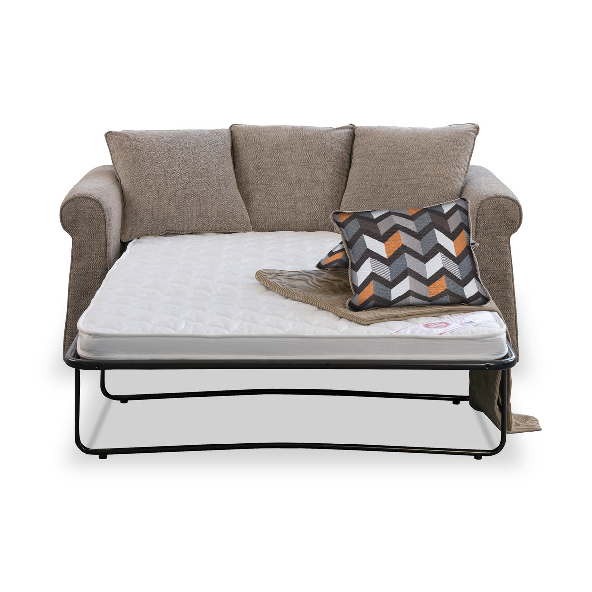 Branston Fawn  Soft Weave 2 Seater Sofabed with Charcoal Scatter Cushions from Roseland Furniture