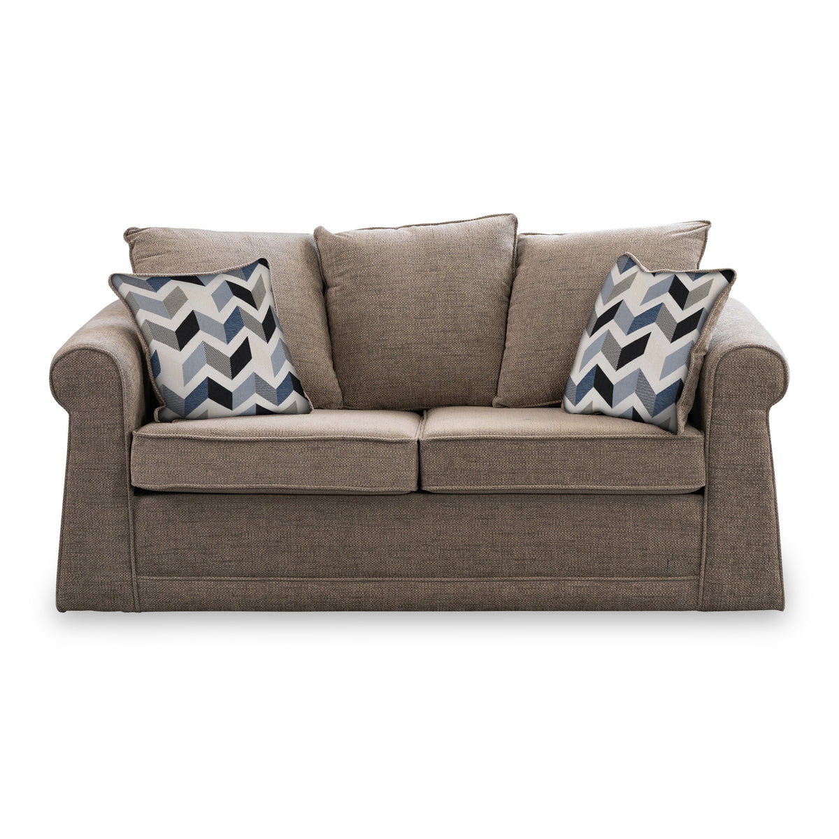 Branston Fawn Soft Weave 2 Seater Sofabed with Denim Scatter Cushions from Roseland Furniture