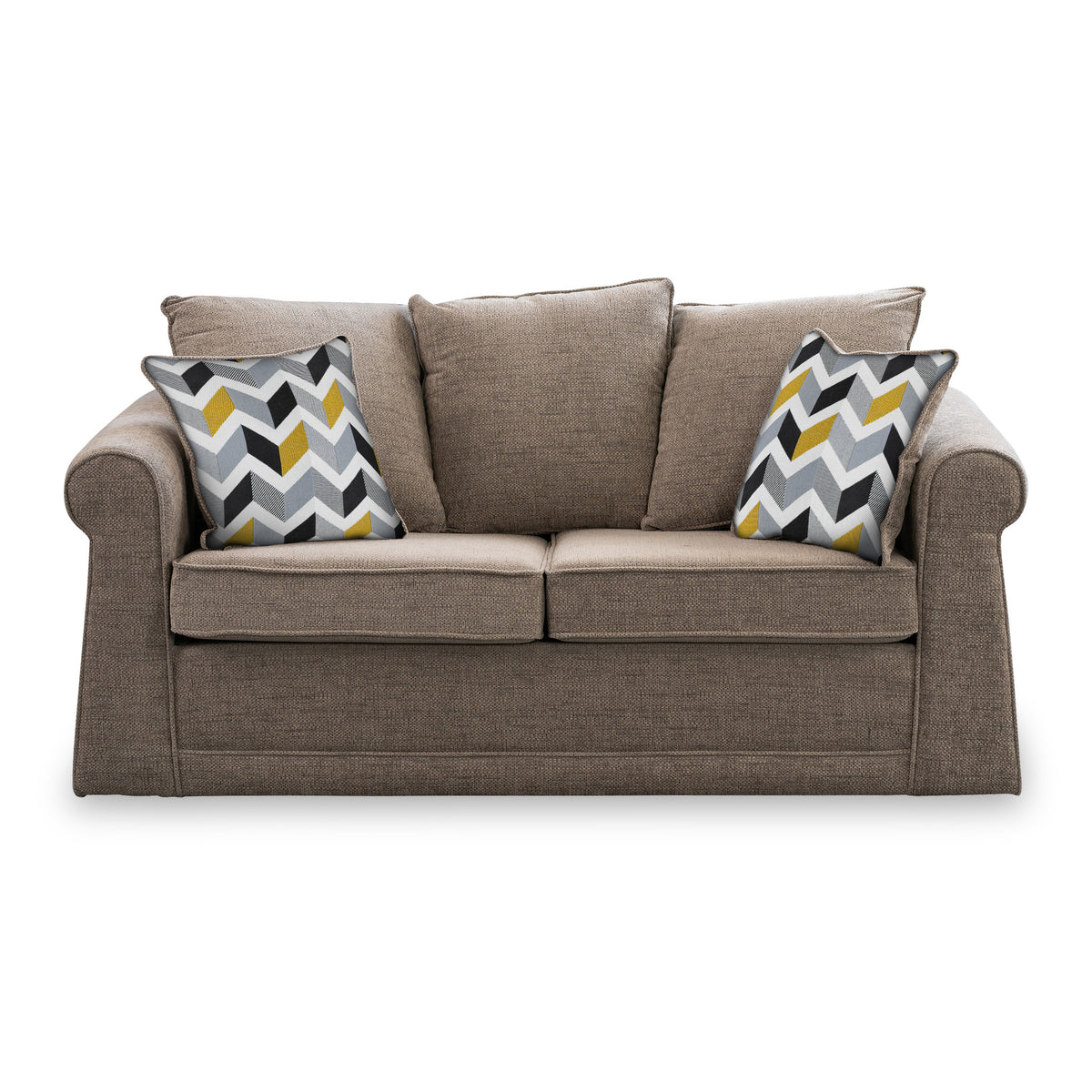 Branston Fawn Soft Weave 2 Seater Sofabed with Mustard Scatter Cushions from Roseland Furniture