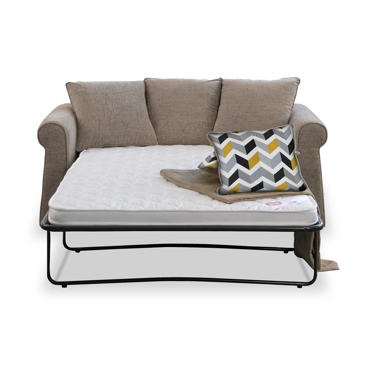 Branston Fawn Soft Weave 2 Seater Sofabed with Mustard Scatter Cushions from Roseland Furniture