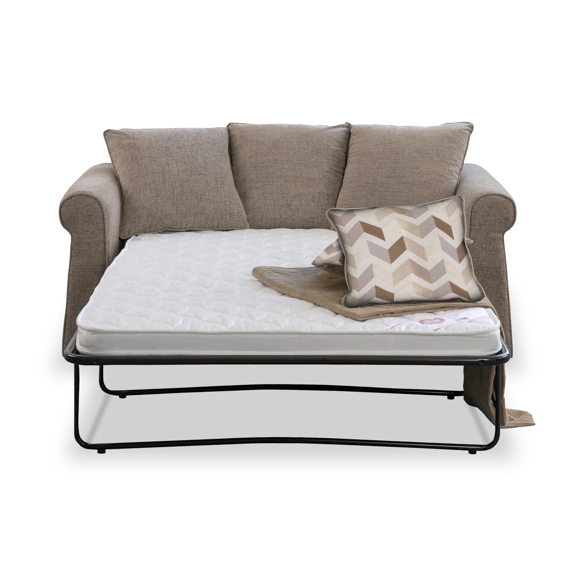 Branston Fawn Soft Weave 2 Seater Sofabed with Oatmeal Scatter Cushions from Roseland Furniture