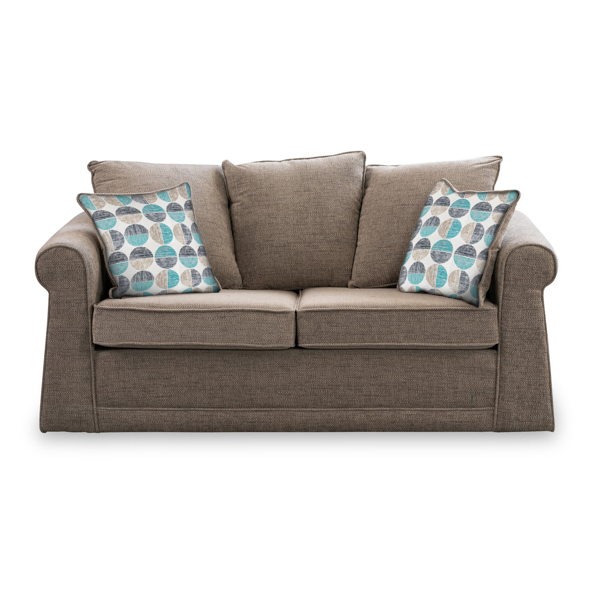 Branston Fawn Soft Weave 2 Seater Sofabed with Duck Egg Scatter Cushions from Roseland Furniture