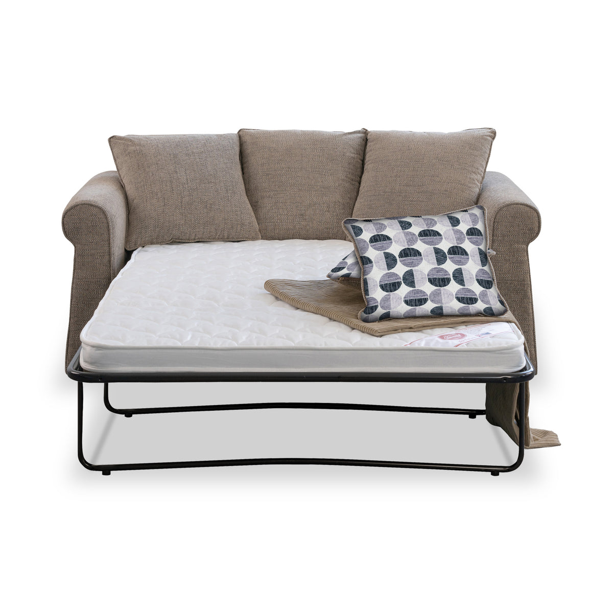 Branston Fawn Soft Weave 2 Seater Sofabed with Mono Scatter Cushions from Roseland Furniture