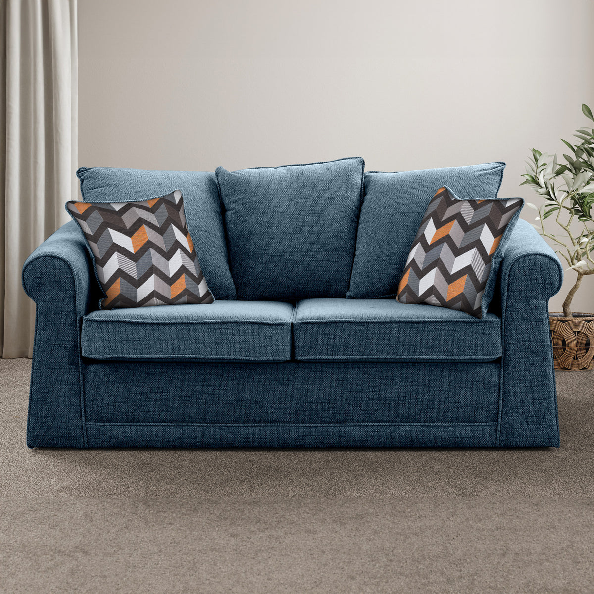 Branston Midnight Soft Weave 2 Seater Sofabed with Charcoal Scatter Cushions from Roseland Furniture
