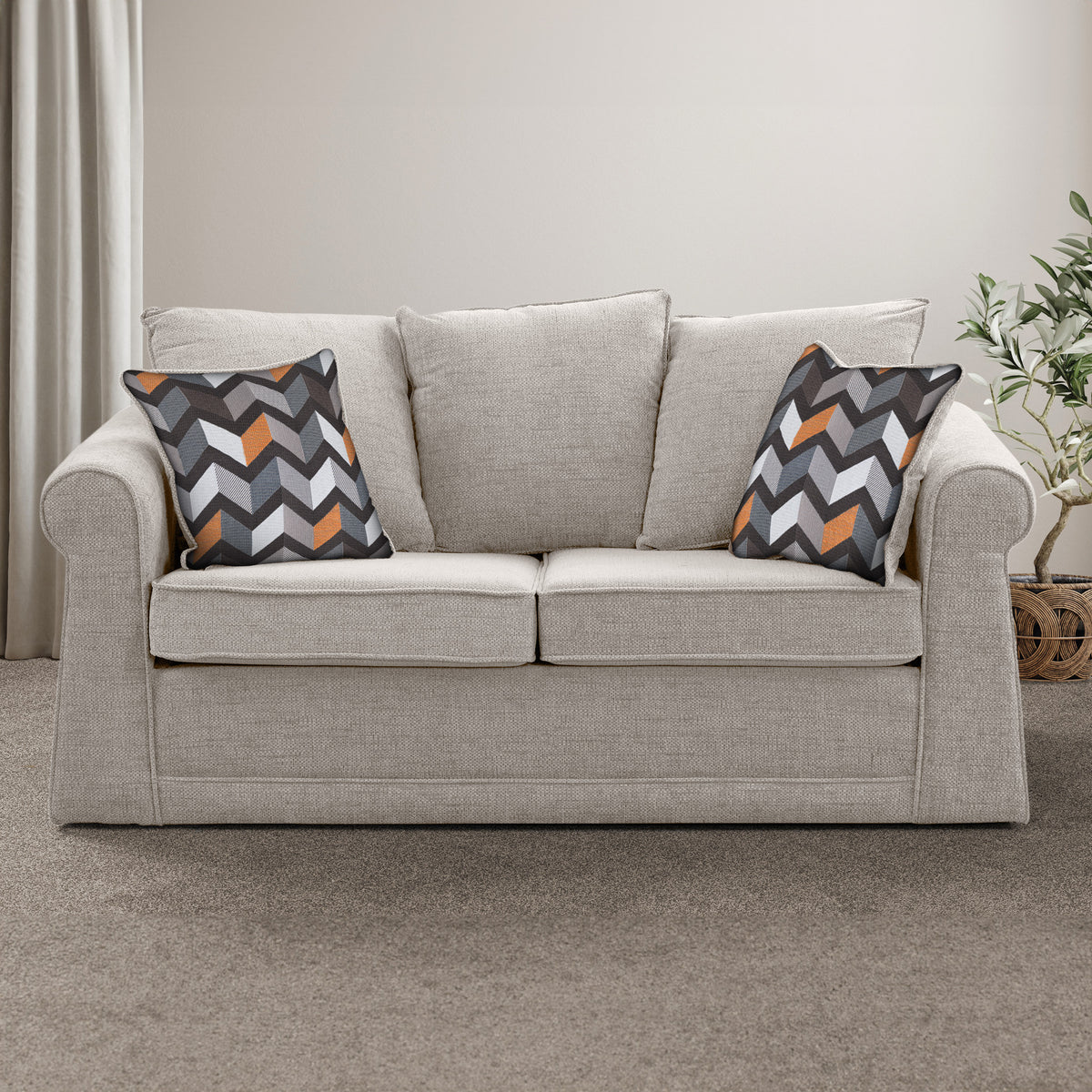 Branston Oatmeal Soft Weave 2 Seater Sofabed with Charcoal Scatter Cushions from Roseland Furniture