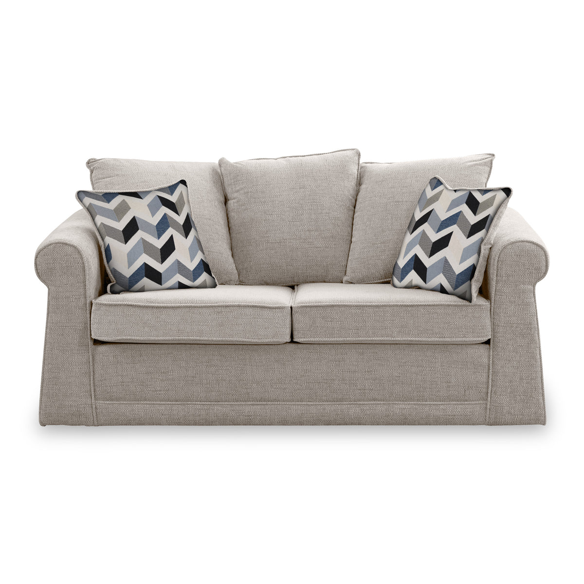 Branston Oatmeal Soft Weave 2 Seater Sofabed with Denim Scatter Cushions from Roseland Furniture