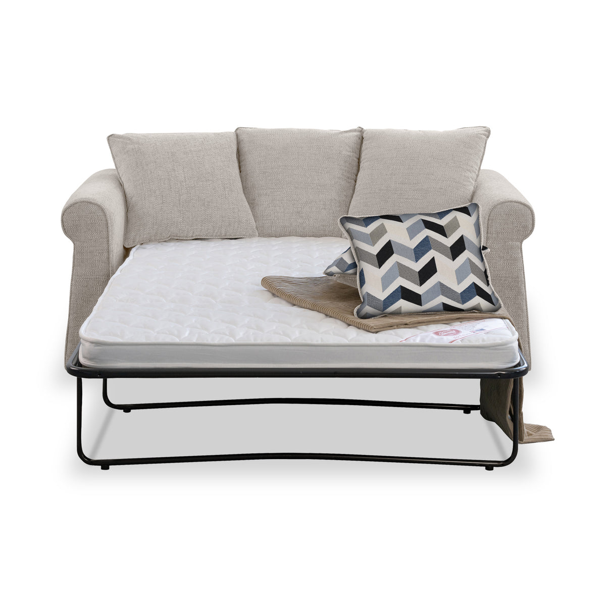Branston Oatmeal Soft Weave 2 Seater Sofabed with Denim Scatter Cushions from Roseland Furniture