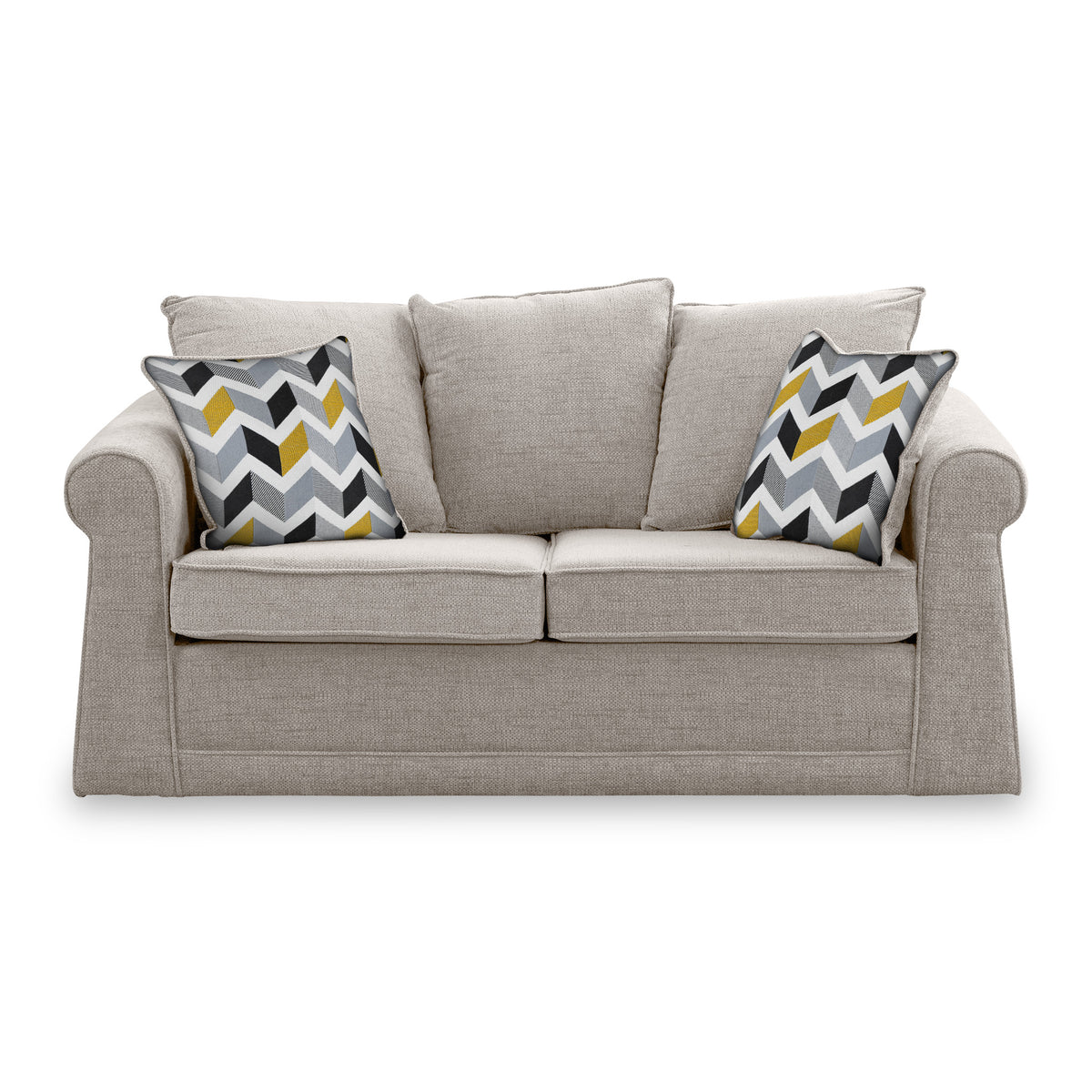 Branston Oatmeal Soft Weave 2 Seater Sofabed with Mustard Scatter Cushions from Roseland Furniture