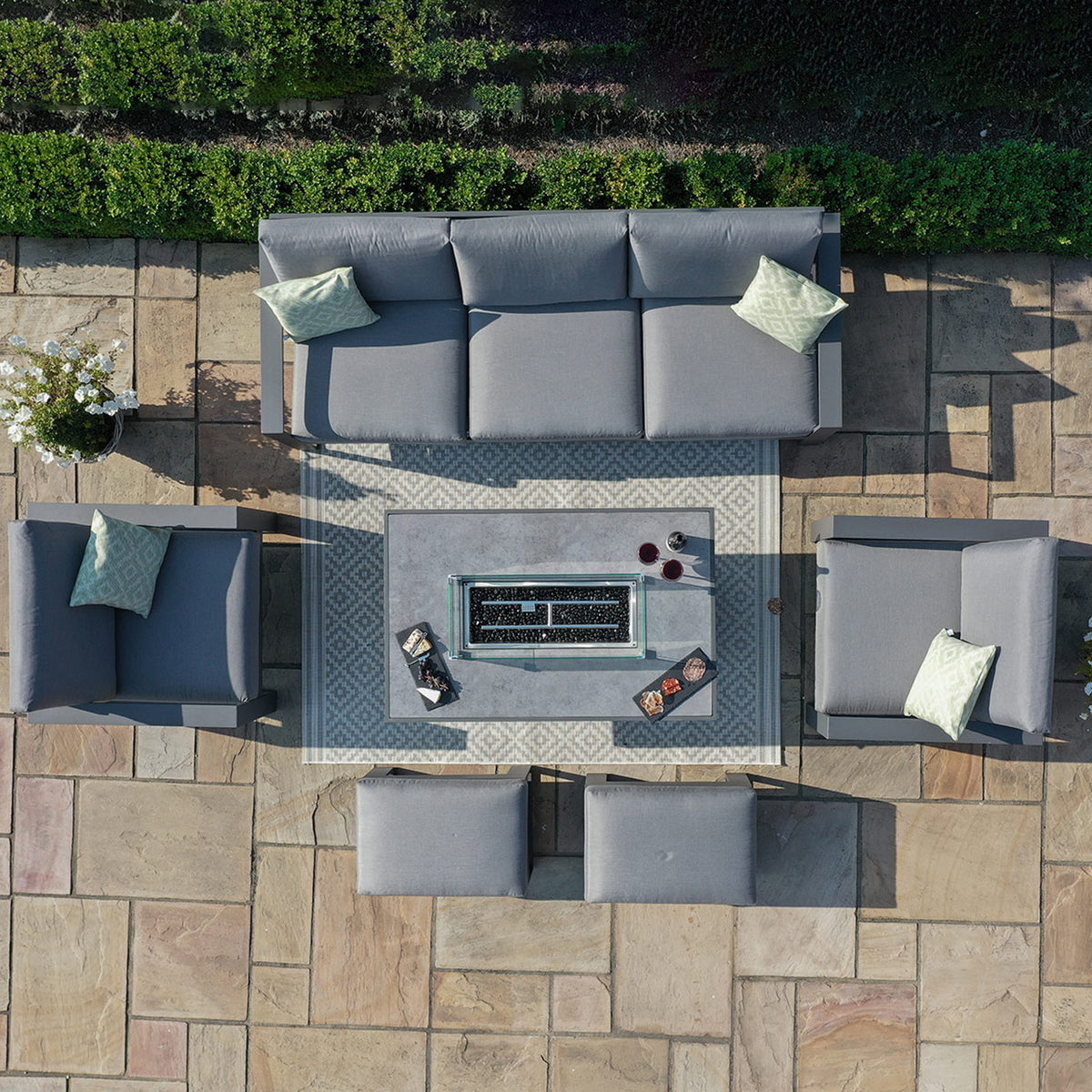 Maze Amalfi 3 Seat Sofa Outdoor Dining Set with Rectangular Fire Pit Table
