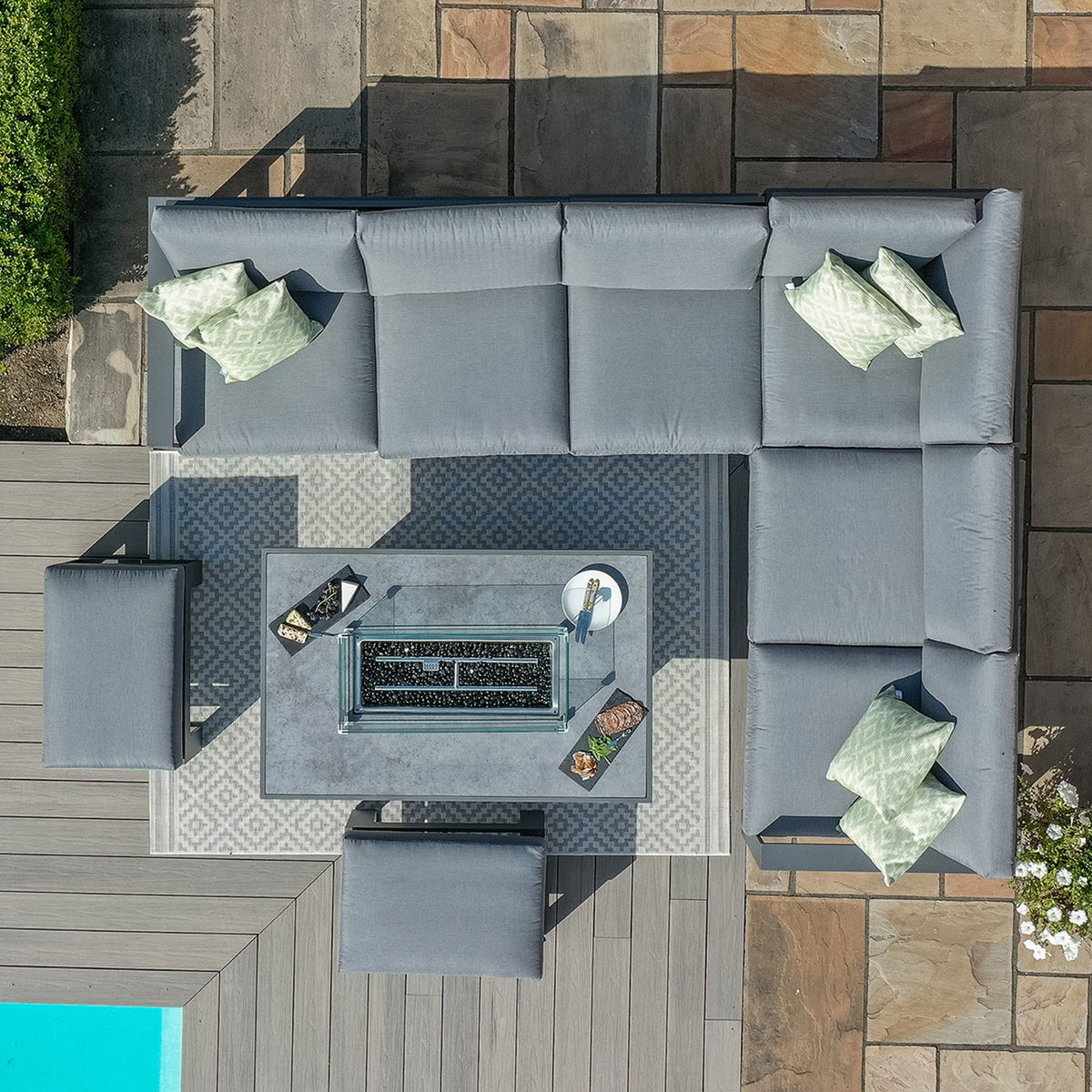 Maze Amalfi Grey Large Outdoor Corner Dining with Rectangular Fire Pit Table
