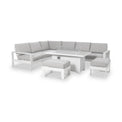 Maze Amalfi White Large Outdoor Corner Dining with Rectangular Fire Pit Table from Roseland Furniture
