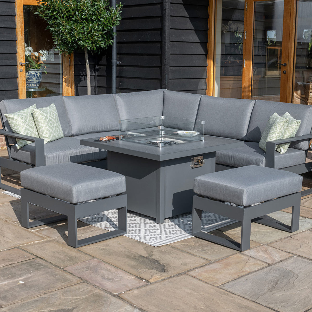 Maze Amalfi Grey Small Outdoor Corner Dining with Square Fire Pit Table from Roseland Furniture