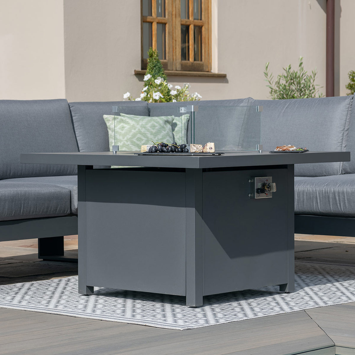 Maze Amalfi Grey Small Outdoor Corner Dining with Square Fire Pit Table