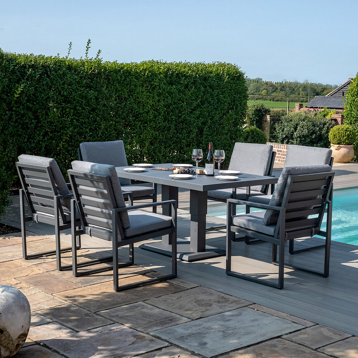 Maze Amalfi Grey 6 Seat Rectangular Dining Set with Rising Table