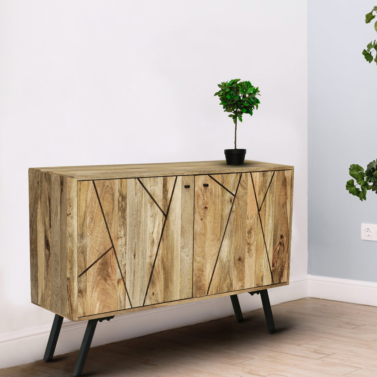 Maddox Grooved Mango Wood 2 Door Sideboard Cabinet