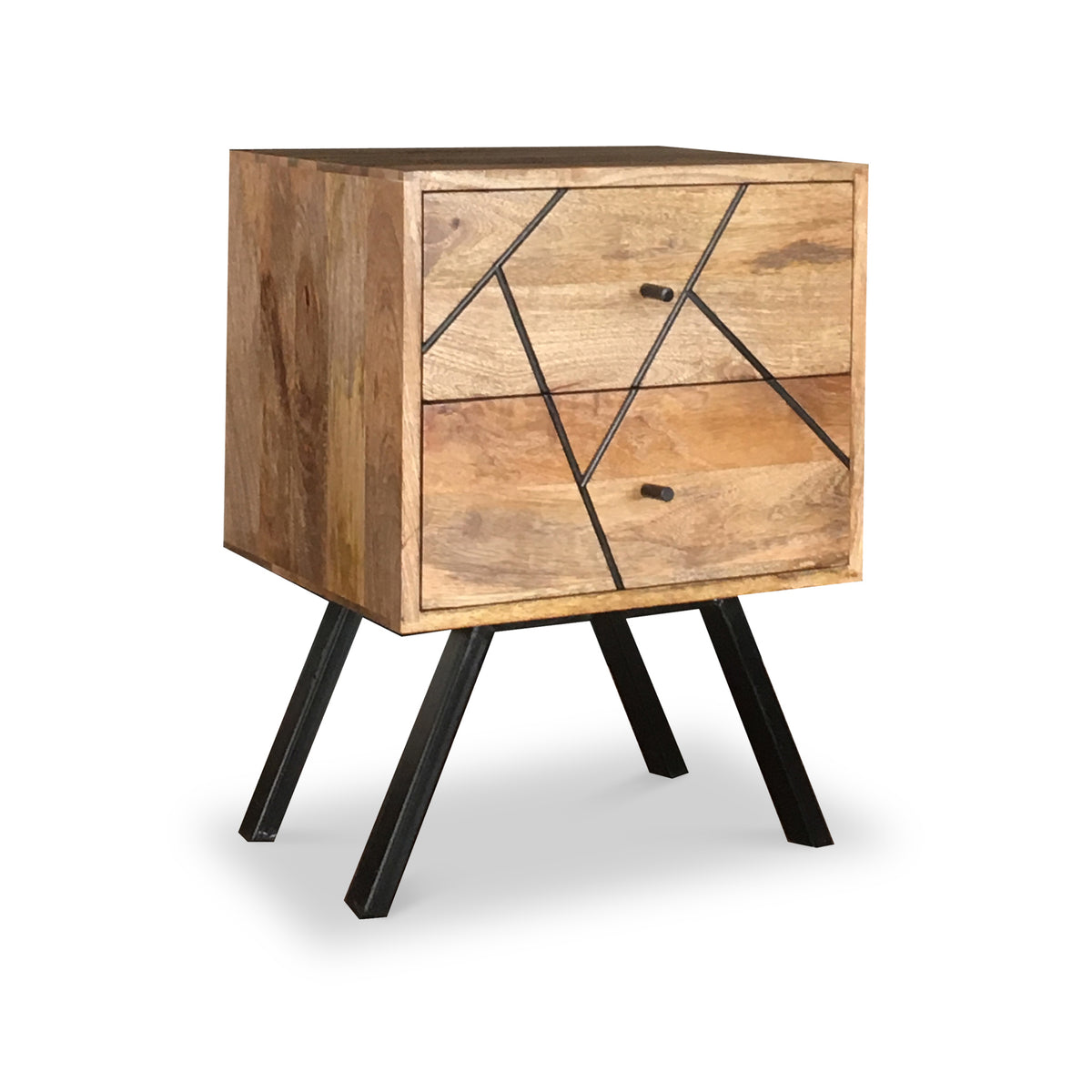 Maddox Grooved Mango Wood 2 Drawer Bedside Cabinet for Bedroom