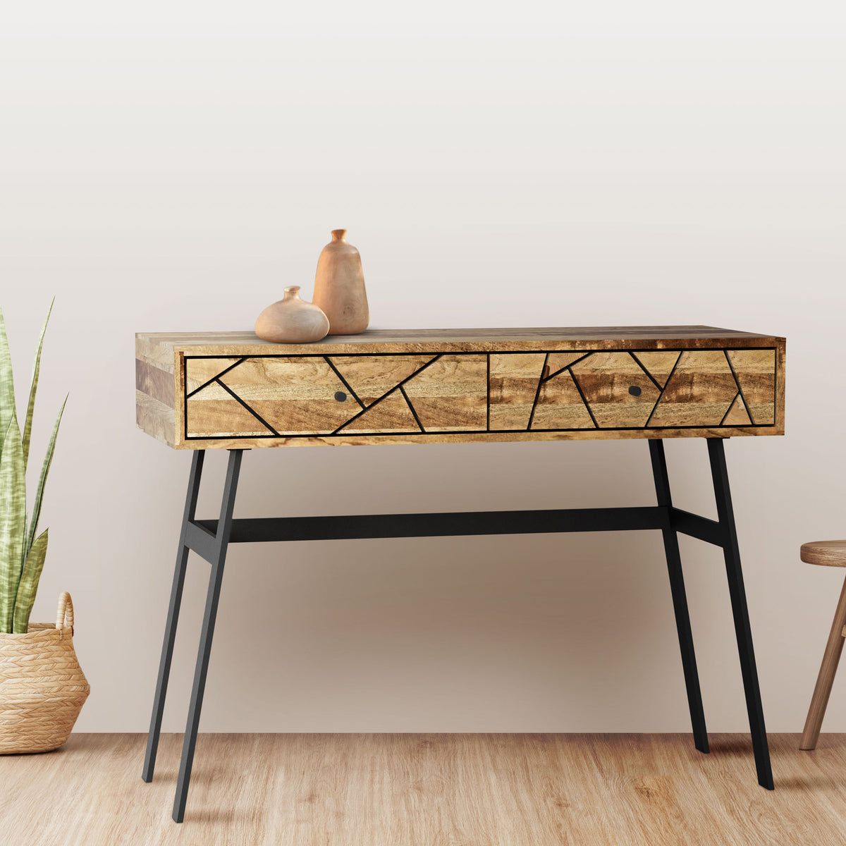 Maddox Grooved Mango Wood 2 Drawer Console Table for Hallway