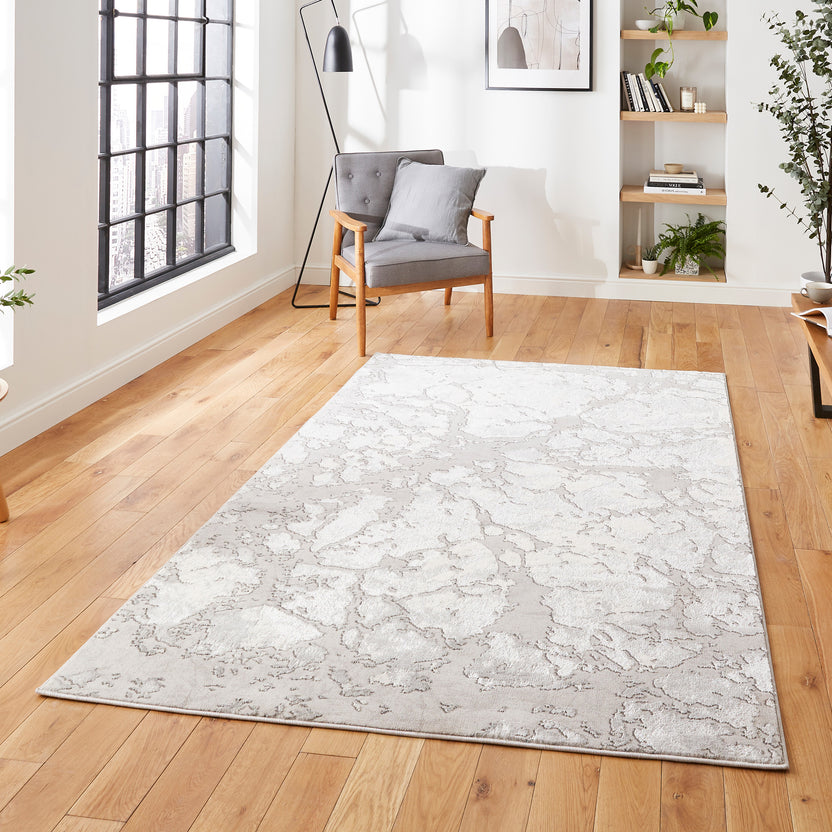 Aldrin Grey Marble Effect Rectangular Rug for Living Room or Bedroom ...