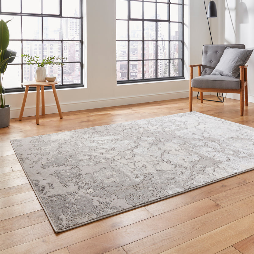 Aldrin Grey Marble Effect Rectangular Rug for Living Room or Bedroom ...