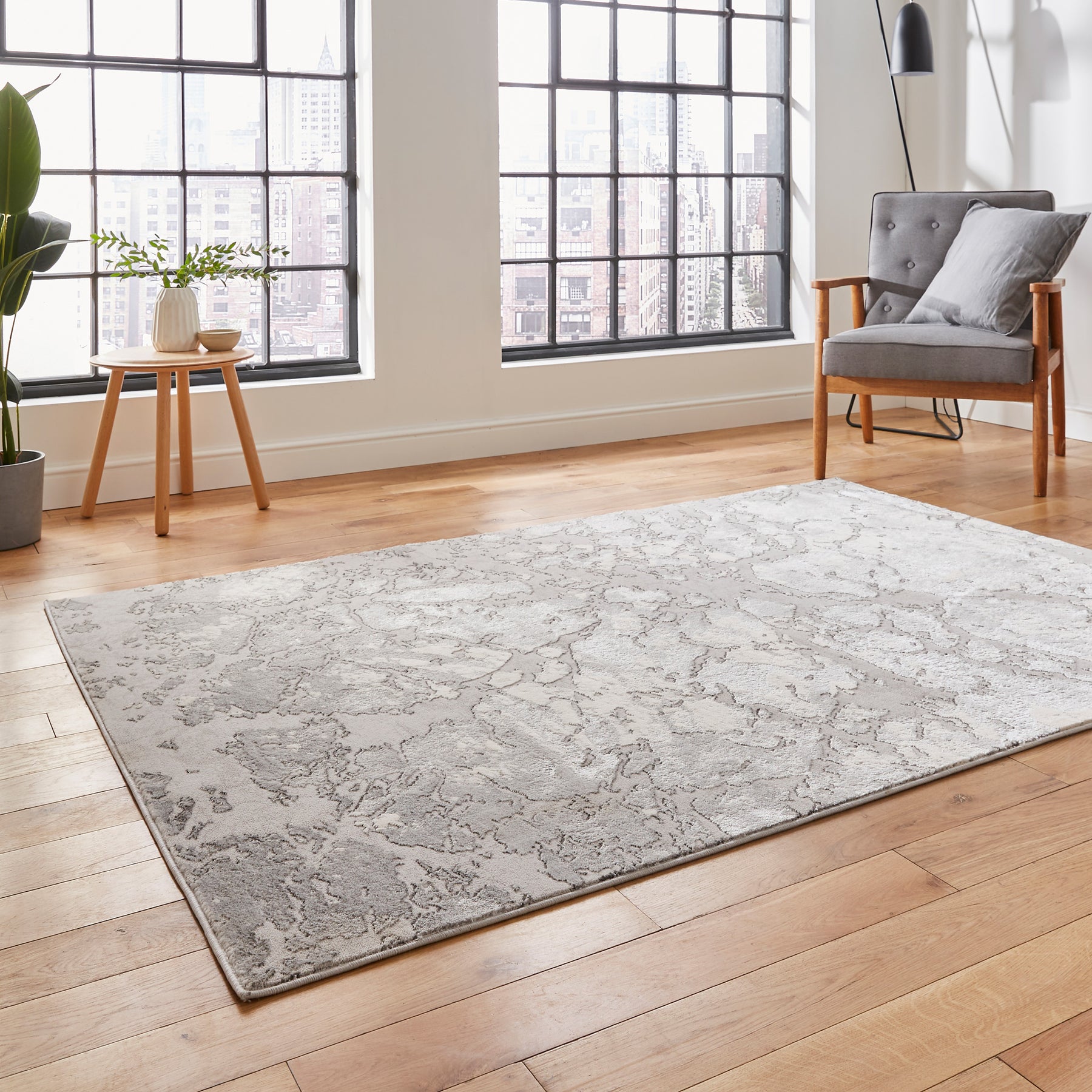 Aldrin Grey Ivory Marble Effect Rug for bedroom