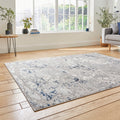 Aldrin Grey Navy Marble Effect Rug for bedroom