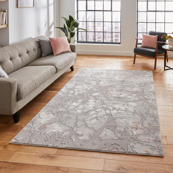 Aldrin Grey Marble Effect Rectangular Rug for Living Room or Bedroom ...