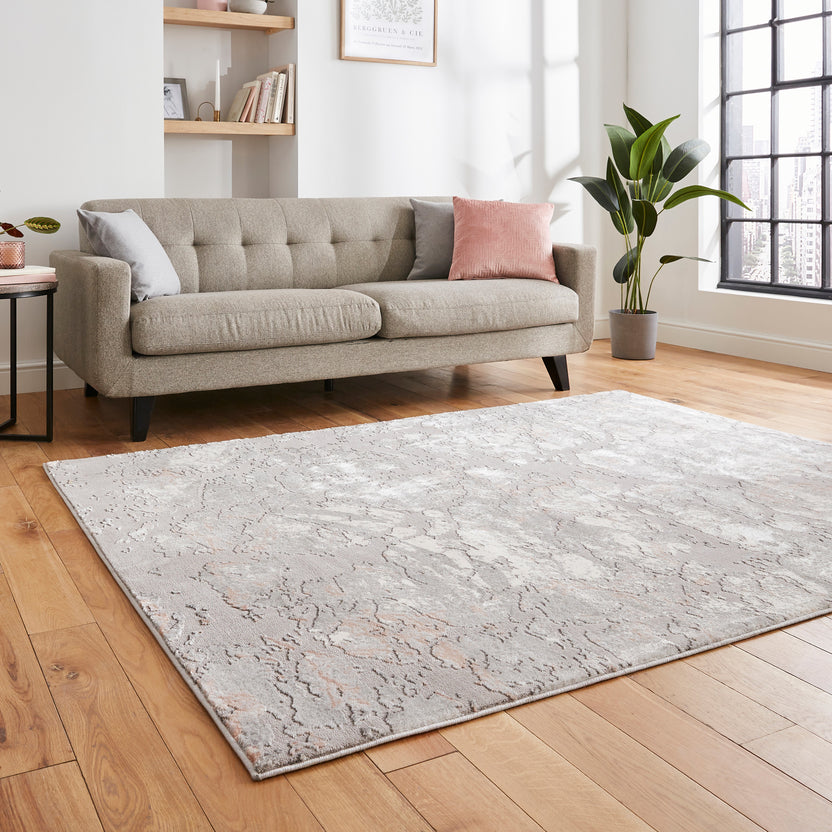 Aldrin Grey Marble Effect Rectangular Rug for Living Room or Bedroom ...