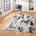 Aldrin Grey Navy Distressed Patterned Rug for living room