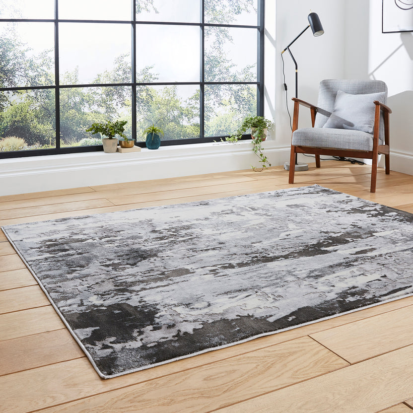 Aldrin Distressed Antique Metallic Effect Rectangular Rug for Living ...