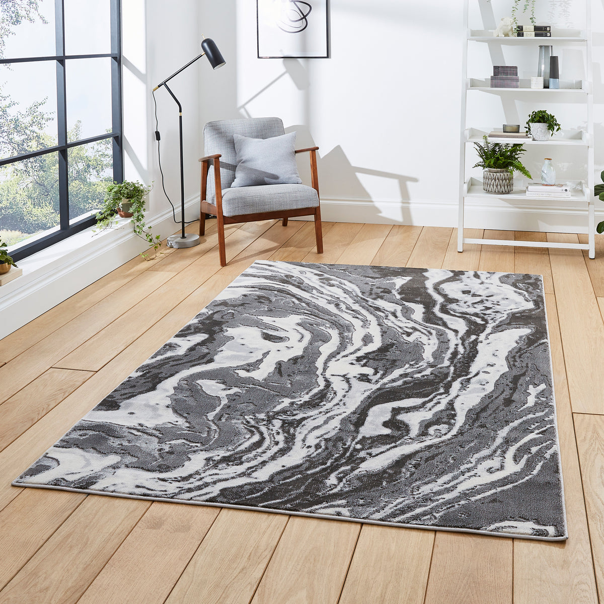 Aldrin Grey Marble Swirl Rug for living room