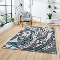 Aldrin Grey Green Marble Swirl Rug for bedroom