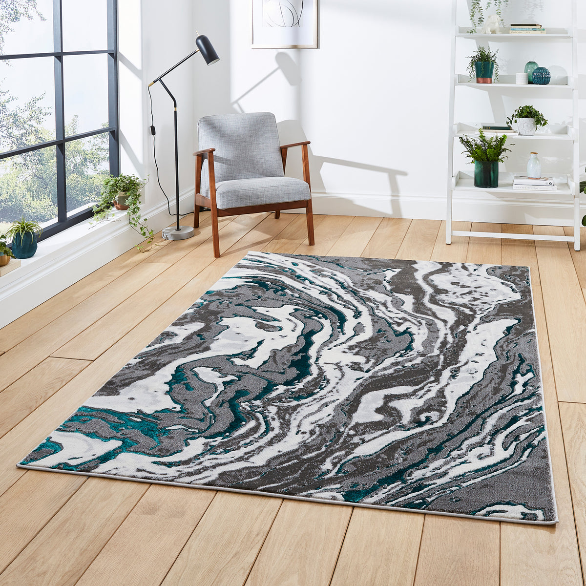 Aldrin Grey Green Marble Swirl Rug for bedroom