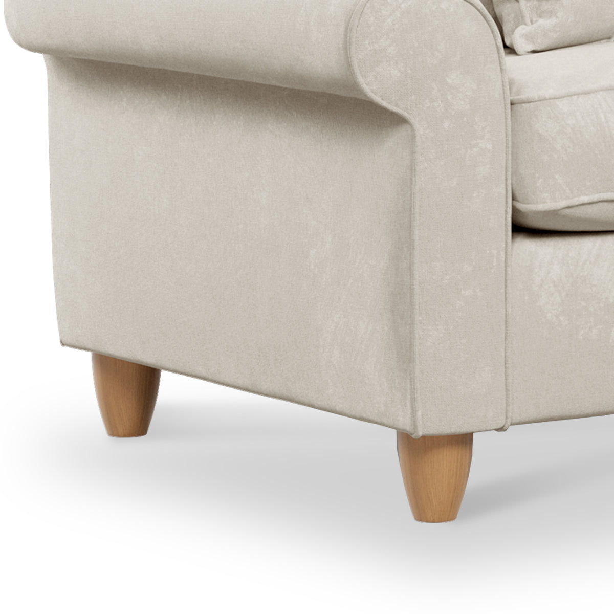 Ashbury Sofa Pearl wooden feet close up