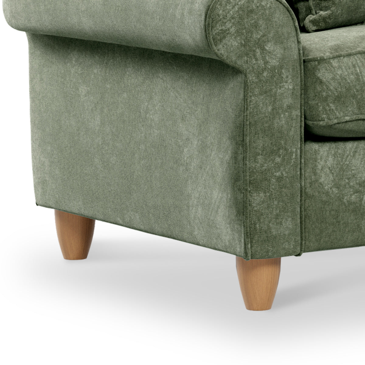 Ashbury Sofa Moss wooden feet close up
