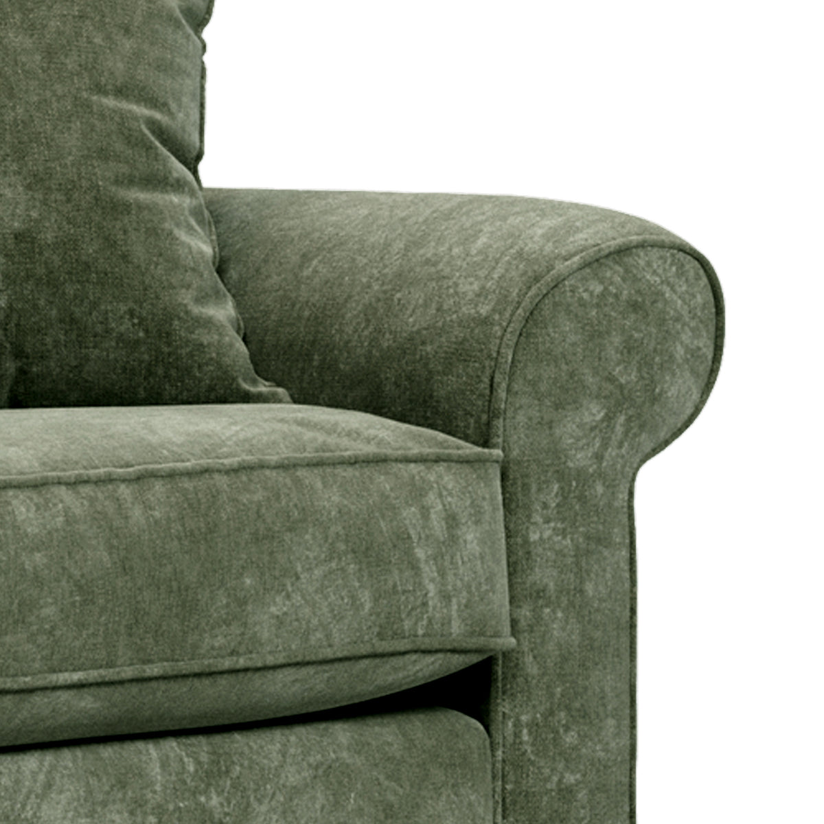 Ashbury Sofa Moss sock arm close up