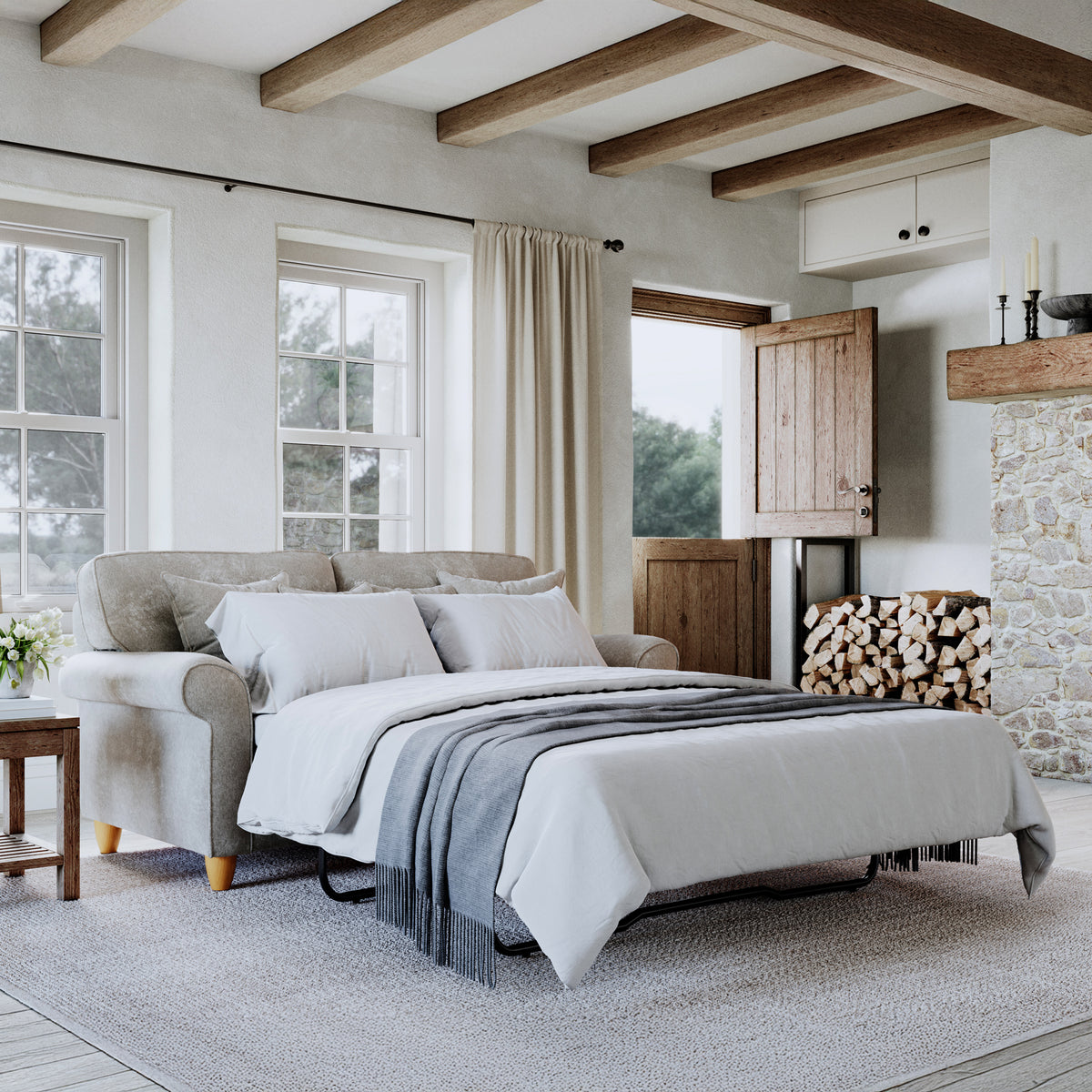 Ashbury 2 Seater Sofa Bed Beige Life1 from Roseland Furniture