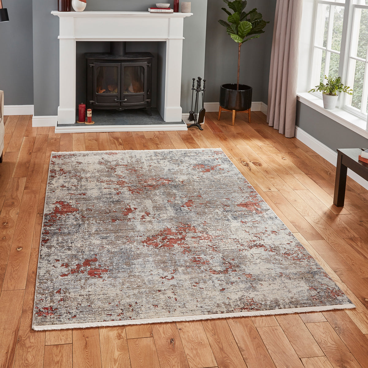 Thea Distressed Terracotta Antique Rug for living room