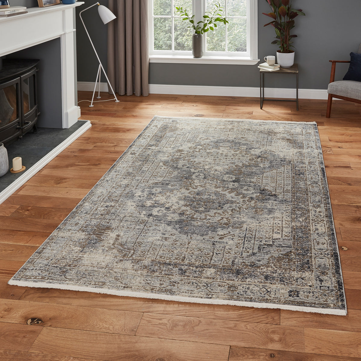 Thea Distressed Grey Vintage Rug for living room