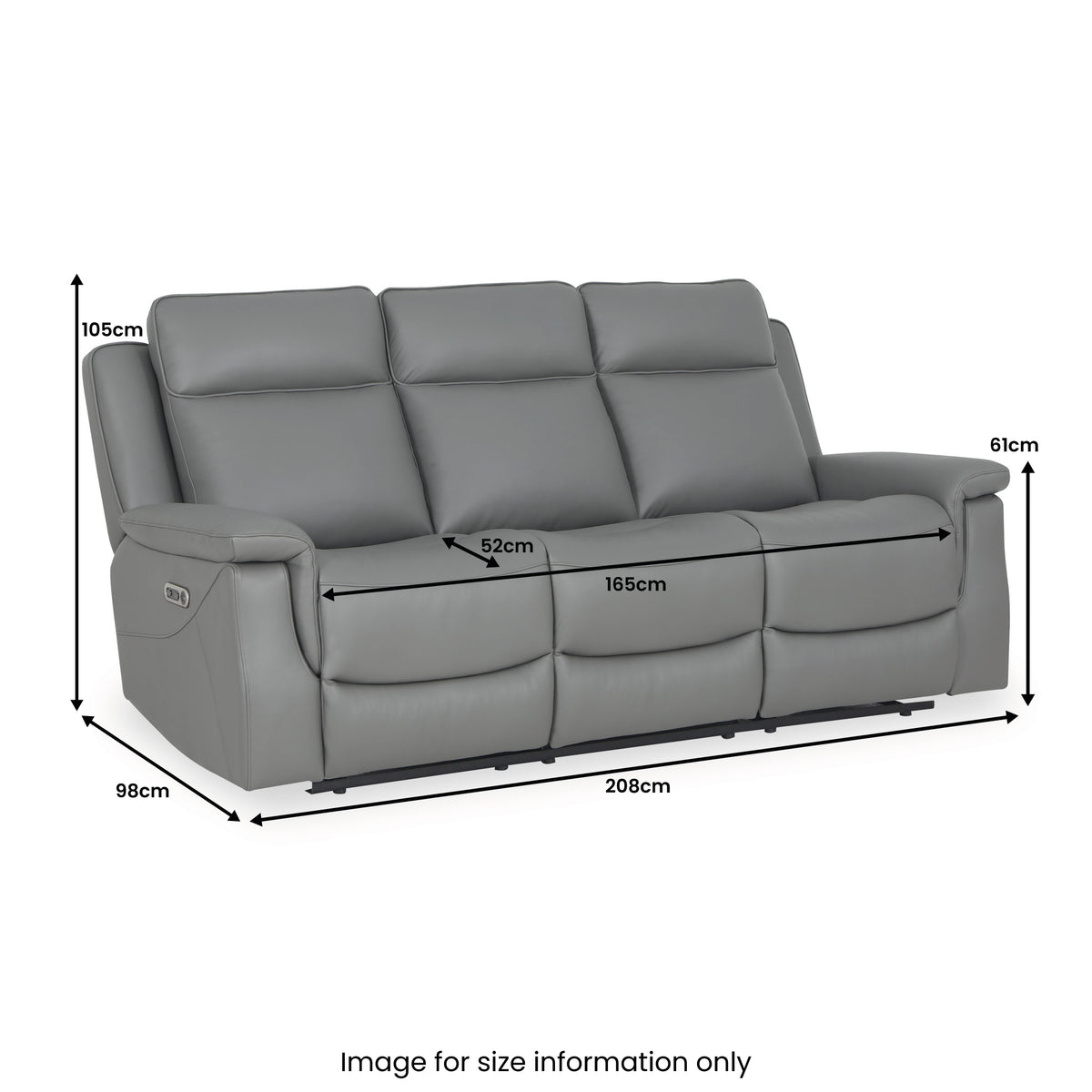 Denbor Electric Leather Recliner 3 Seater Sofa dimensions