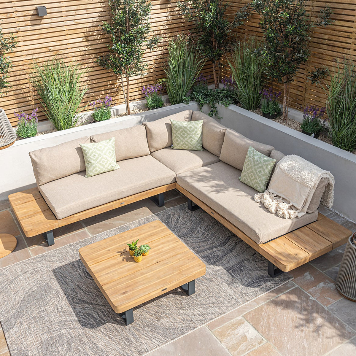 Bali Wooden Platform Outdoor Corner Sofa Set