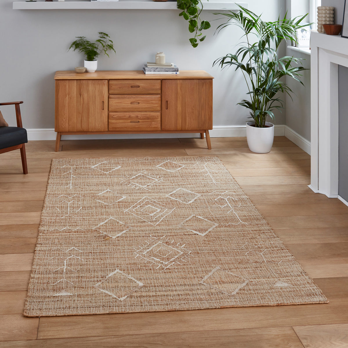 Karin Natural Diamond Patterned Jute Rectangular Rug for Living Room or ...