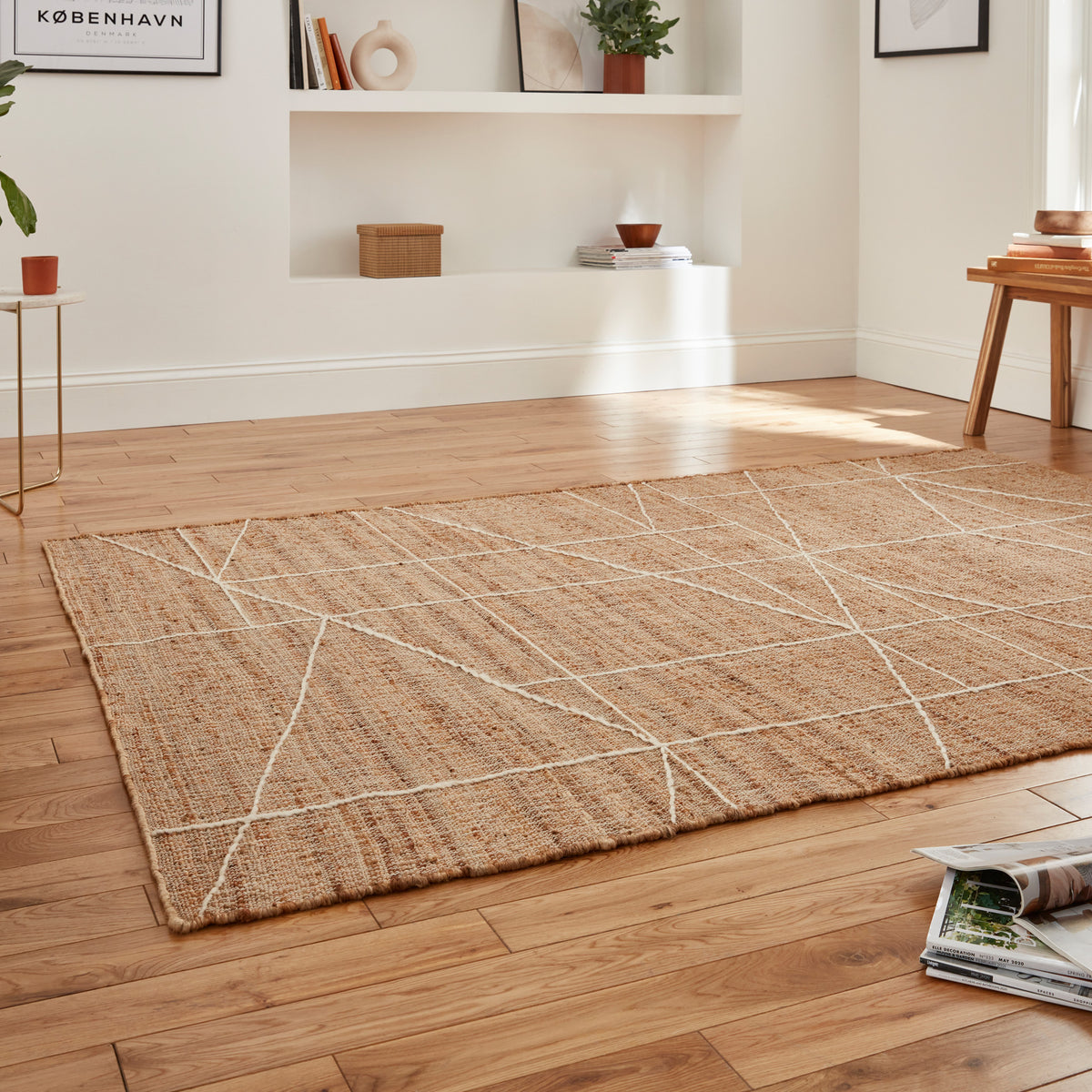 Karin Natural Geometric Patterned Jute Rectangular Rug for Living Room ...