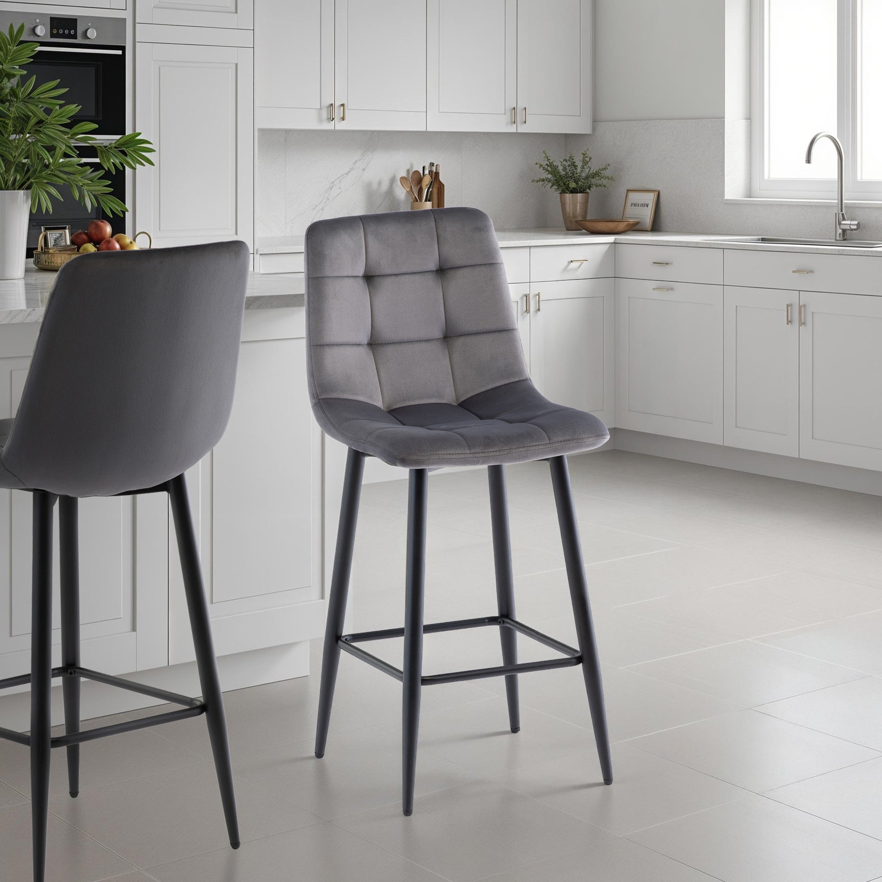 Elin Velvet Bar Stool Grey from Roseland Furniture